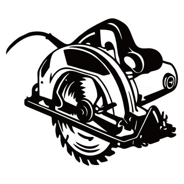 Professional black and white circular saw blade icon for wood cutting and industrial carpentry construction work