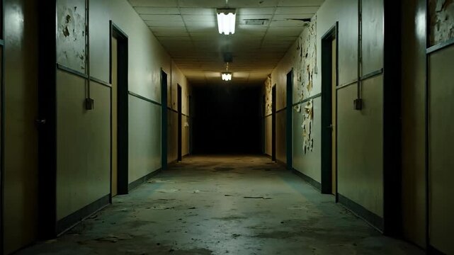 Dark and Abandoned Corridor with Doors.