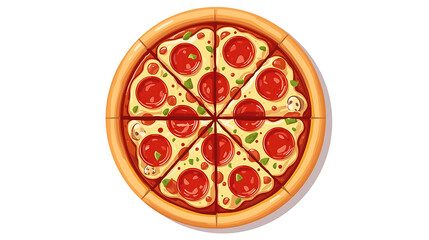 A visually appealing top-down illustration of a pepperoni pizza, sliced into eight equal pieces, is shown against a clean white background featuring a golden-brown crust.