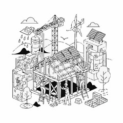 Obraz premium Sustainable construction site with renewable energy.