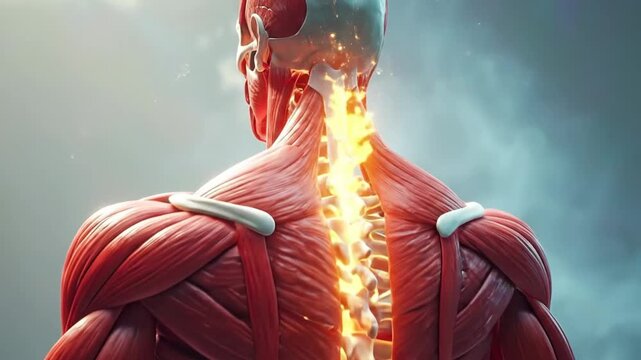 Anatomical Illustration of Human Musculature and Spinal Cord.