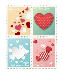 Happy Valentine's day greeting postage stamps collection isolated