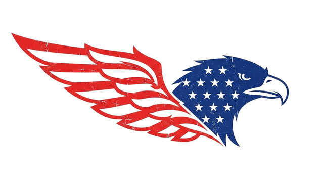 Patriotic eagle with American flag design and red wing