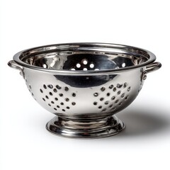 a stainless steel colander bowl - isolated studio product photo