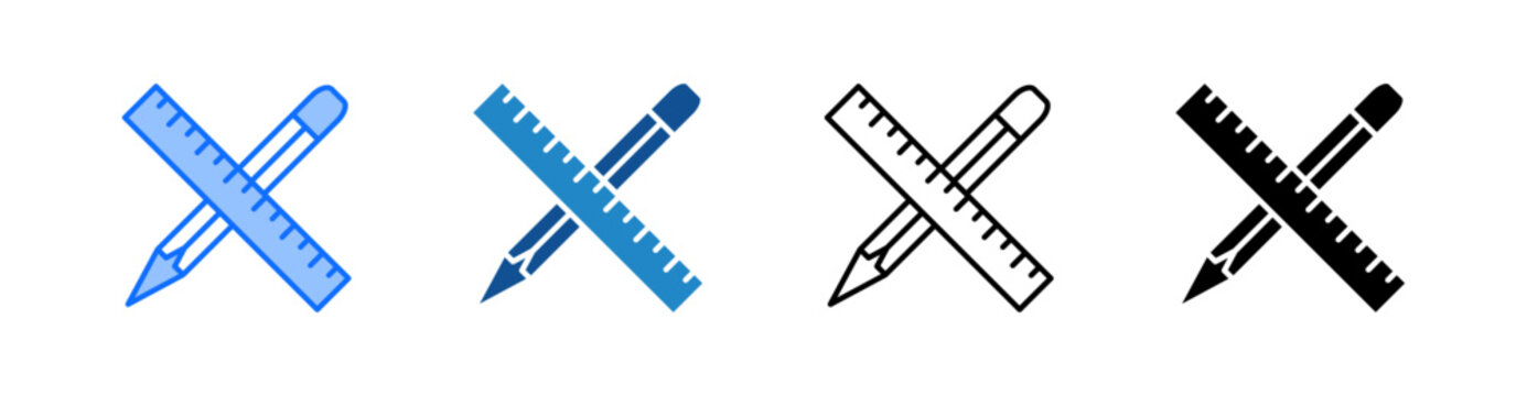 Pencil And Ruler Multiple Style Icon Set 