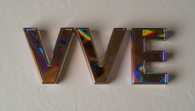 Iridescent Letters Spelling VVE on a White Background.