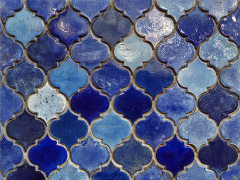 Blue Tiles Background. Blue Moroccan Mosaic Texture	