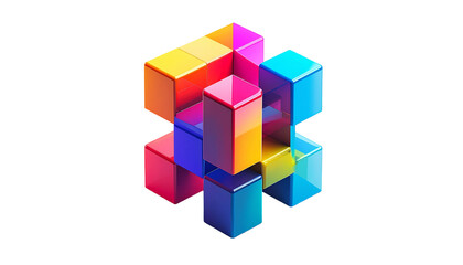 Obraz premium Abstract, geometric 3D cube formed by overlapping, colorful blocks on black