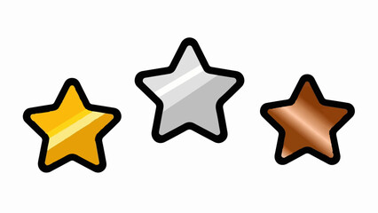 A gold, silver, and bronze star symbol on a white background