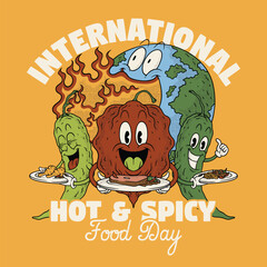 Retro Cartoon Chili Pepper Mascot with Spicy Earth