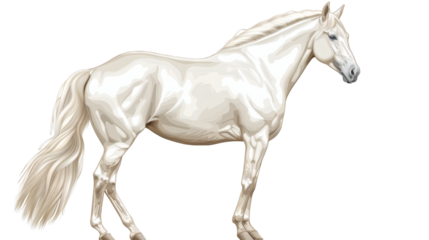 Majestic white horse in a standing pose isolated on a white background