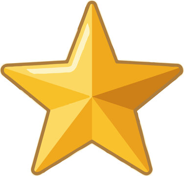 A bright, five-pointed golden star with a smooth, reflective surface and a subtle outline
