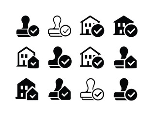 Building Permit Icons. building permits. Icon set. Set Logo of building permits: construction approval stamp. harmonious logo variations of the same emblematic
