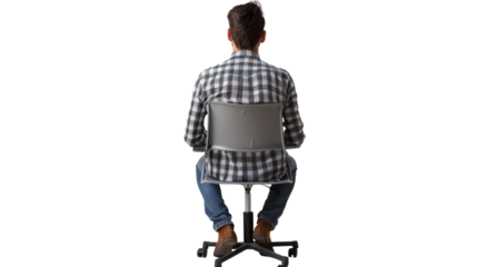 Man sitting on chair back view isolated on white background