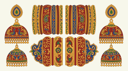 Traditional Indian Jewelry Set with Jhumkas and Bangles. © Vctor