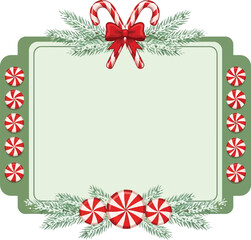 Obraz premium Festive christmas frame with candy canes peppermint and pine sprigs for holiday greeting cards vector