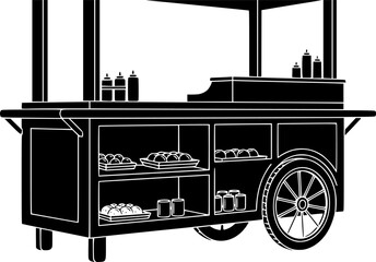 Street Food Cart Mobile Vendor Vector Silhouette