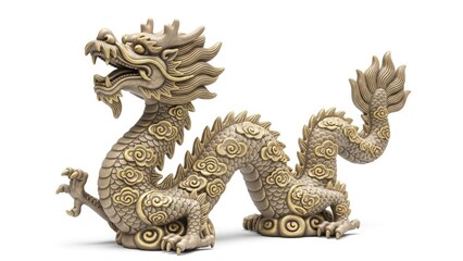 Fototapeta premium Ornate chinese dragon statue with clouds