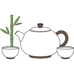 Chinese Tea Set With Bamboo Background