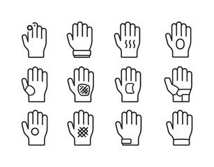Fototapeta premium Glove Technology Icons. Glove technology. Line icon set of glove technology: fingertip sensor, wrist ring, thermal layer, pressure bladder, mobility joint,