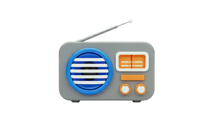 Retro Gray Radio with Blue and Orange Accents