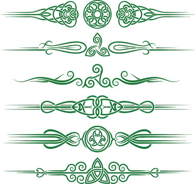 Ornate celtic knot dividers and borders elegant green decorative elements for design projects vector