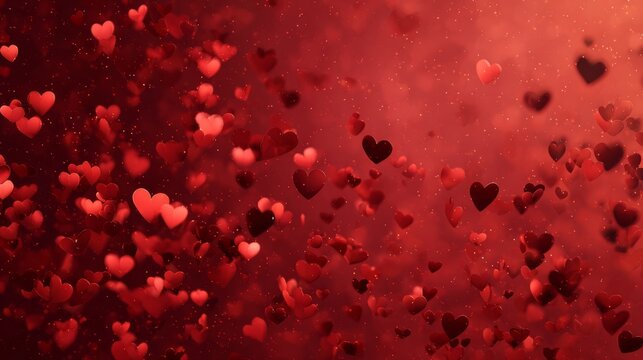 Red hearts floating on a glowing festive background