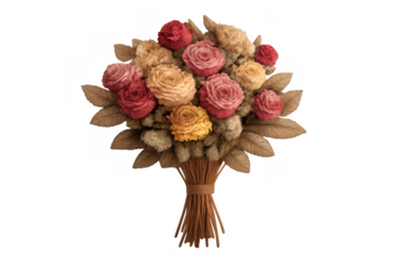 Vintage dried rose bouquet with rustic floral arrangement, representing romance, celebration, and decor, on transparent background