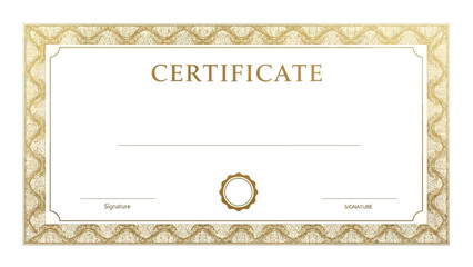 Elegant blank certificate template featuring a sophisticated golden decorative border, ideal for diplomas, awards, and professional recognition documents