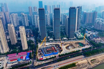 Wuhan Aerial Construction Site with Cranes and Modern Skyline © LeVan