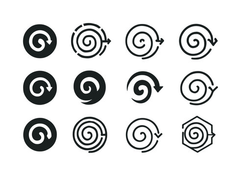 Teleportation Icon Set. Teleportation and time travel concepts. Icon set. Set Logo of Teleportation and time travel concepts: time loop spiral. harmonious logo