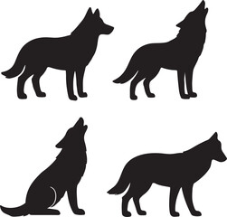set of wolves silhouettes