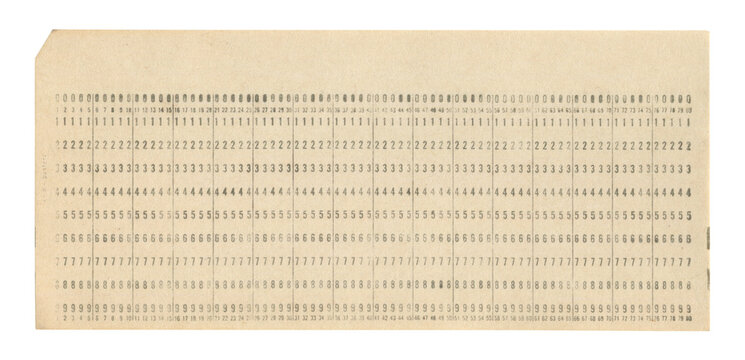 Vintage punched card with printed numeric rows and columns on aged paper used for early data processing - Powered by Adobe
