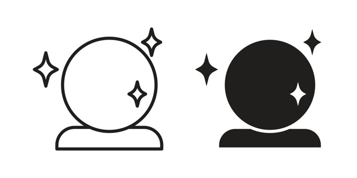 Crystal ball icons set designed in filled, outline, line and stroke style