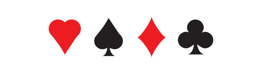 playing cards, card suits, hearts, spades, diamonds, clubs, red, black, circles, symbols, game, casino, gambling, design, graphic, illustration, icon, set, collection, isolated, white background, poke