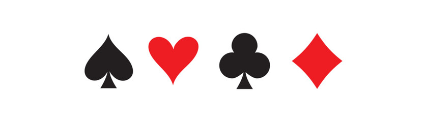 playing cards, card suits, hearts, spades, diamonds, clubs, red, black, circles, symbols, game, casino, gambling, design, graphic, illustration, icon, set, collection, isolated, white background, poke