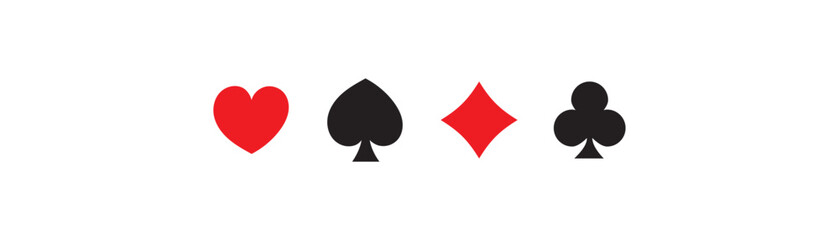 playing cards, card suits, hearts, spades, diamonds, clubs, red, black, circles, symbols, game, casino, gambling, design, graphic, illustration, icon, set, collection, isolated, white background, poke