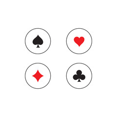 playing cards, card suits, hearts, spades, diamonds, clubs, red, black, circles, symbols, game, casino, gambling, design, graphic, illustration, icon, set, collection, isolated, white background, poke