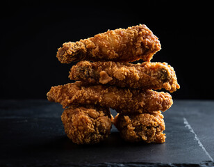 fried chicken in black background