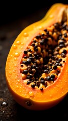 close up of a slice of papaya
