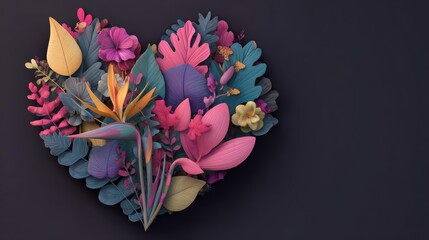 Vibrant pink purple blue foliage with flowers on black for editorial layout or brand graphic