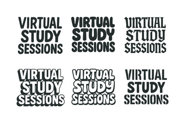 Obraz premium Virtual Study Lettering Styles. Virtual study sessions. Set lettering. harmonious lettering variations of the same emblematic concept, each with different