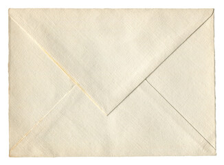 Vintage closed paper envelope with aged light beige embossed texture on white