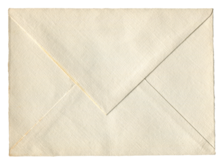 Vintage closed paper envelope with aged light beige embossed texture on white