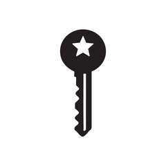 Black and white vector key icon with star symbol security and access concept