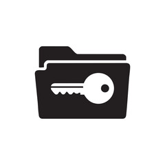 Black and white vector icon of key on folder symbol of file security and data protection