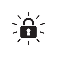 Open padlock with rays black and white vector security access and key concept icon