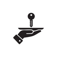 Black and white vector of hand holding key security access key icon for real estate and property rental
