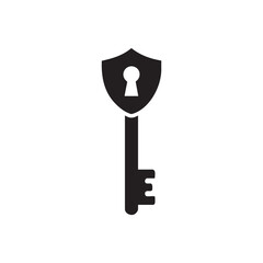 Black and white key with shield and keyhole icon security and lock symbol vector illustration