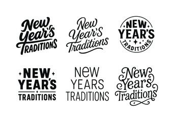 Fototapeta premium Harmonious Lettering Styles. New Year?s traditions. Set lettering. harmonious lettering variations of the same emblematic concept, each with different artistic
